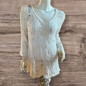 Marina Spadafora Italy Chic Cream V Neck Knit Sweater Coverup Top S